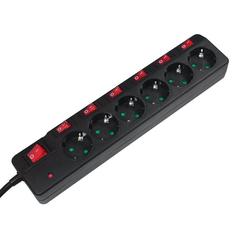 Image of LogiLink LPS233 power extension 1.5 m 6 AC outlet(s) Indoor Black