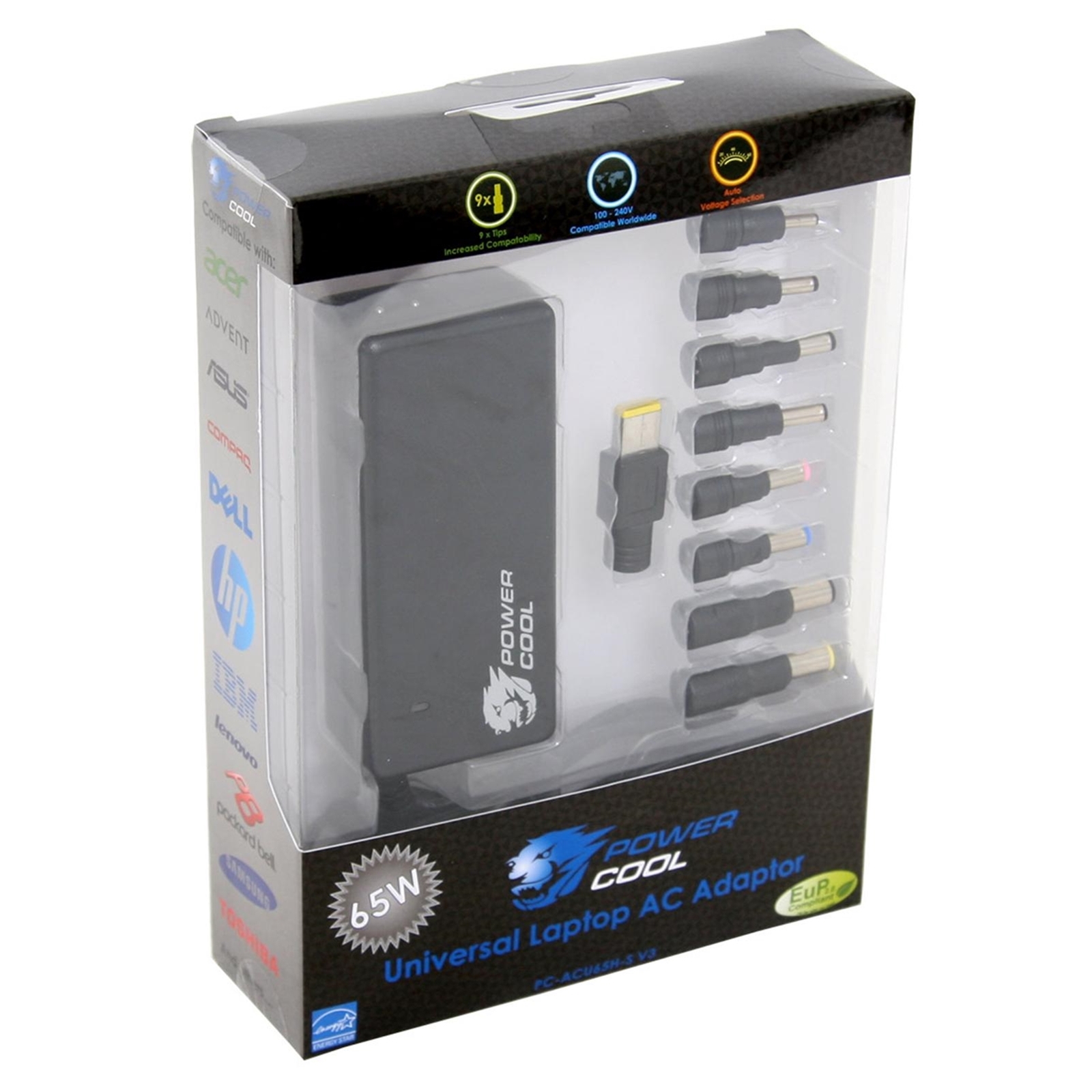 Image of Powercool Universal 65W Auto Sense Power Adapter (8 tips)
