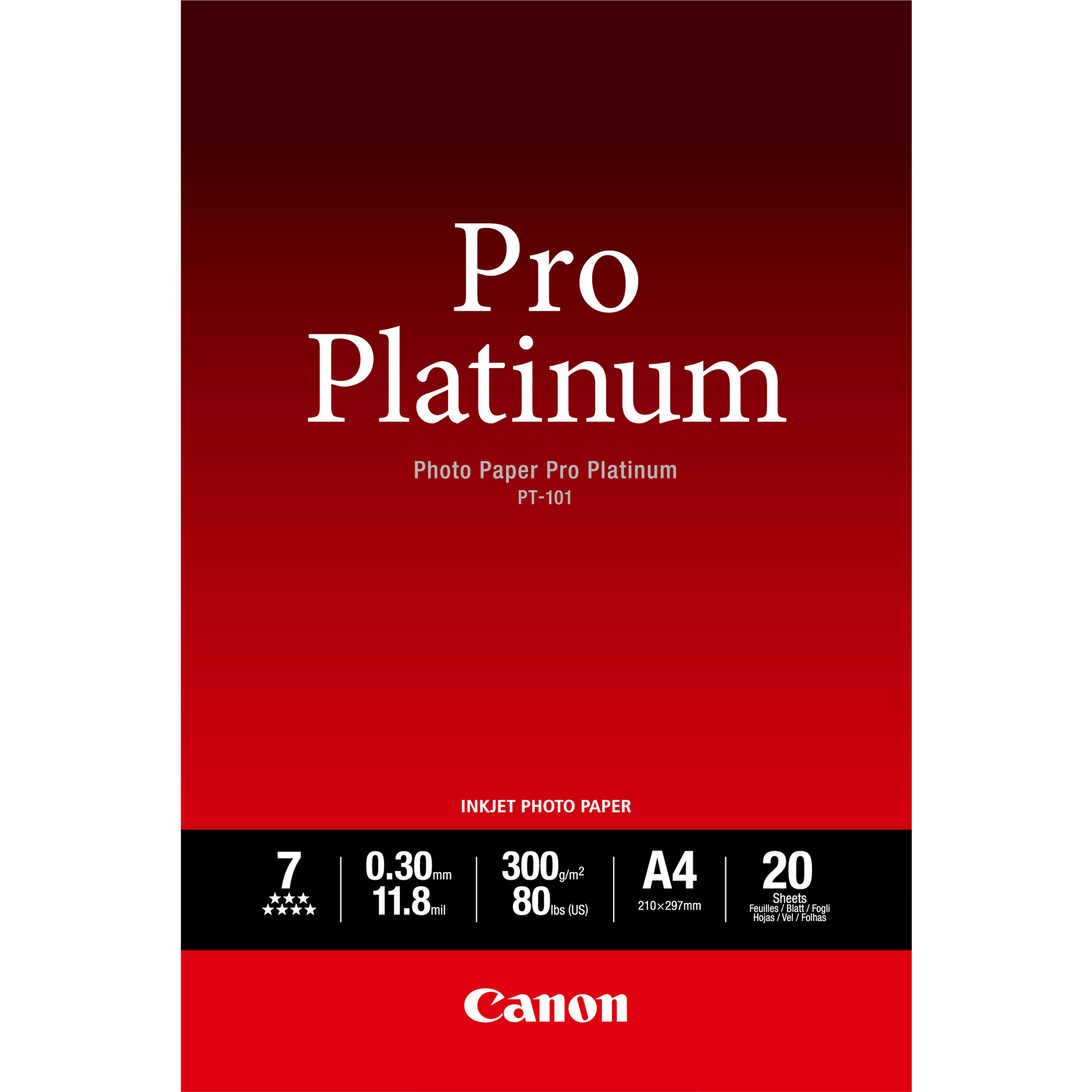 Image of Canon PT-101 Pro Platinum Photo Paper A4 - 20 Sheets