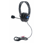 Manhattan Stereo Headset (Clearance Pricing), Lightweight, adjustable microphone, in-line volume control, padded cloth ear cushions, two 3.5mm jack input plugs, cable 2m, Black, 3 year warranty, Box