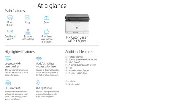 HP Printer Color Laser MFP 178nw ( Print, Scan, Copy, USB
