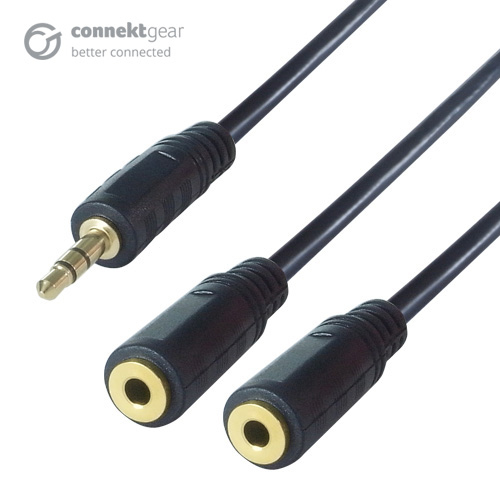 CONNEkT Gear 0.15m 3.5mm Stereo Jack Audio Splitter Cable - Male to 2 x Female - Gold Connectors