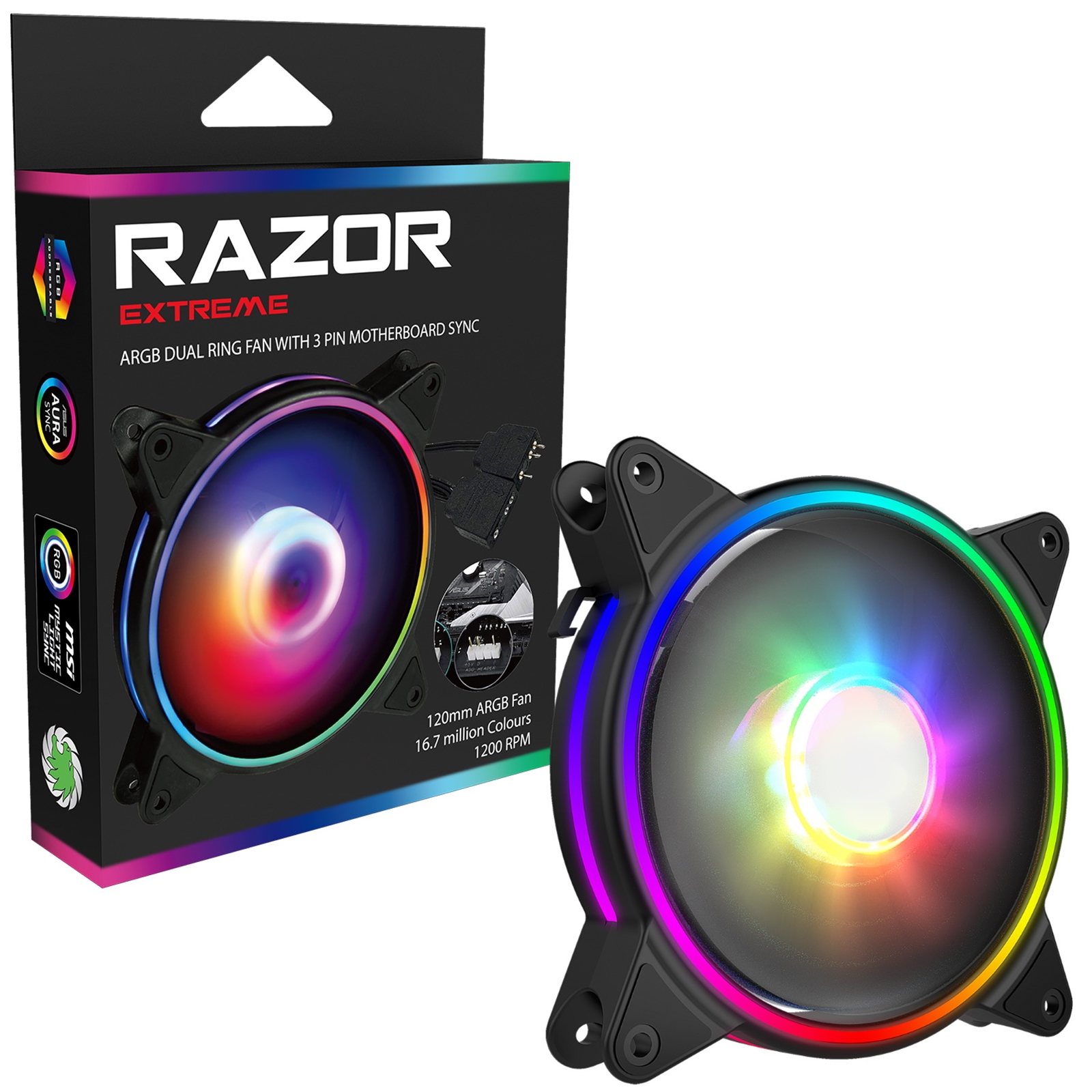 Image of GAMEMAX Razor Extreme 120mm 1200RPM PWM Addressable RGB LED Fan