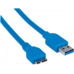 Manhattan USB 3.0, A/Micro-B, 1 m USB-kabel USB 3.2 Gen 1 (3.1 Gen 1) USB A Micro-USB B Blauw