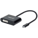 Manhattan USB-C to DVI-I and USB-C (inc Power Delivery), 1080p@60Hz, 19.5cm, Black, Power Delivery to USB-C (60W), Male to Females, Equivalent to Startech CDP2DVIUCP, Compatible with DVD-D, Lifetime Warranty, Box
