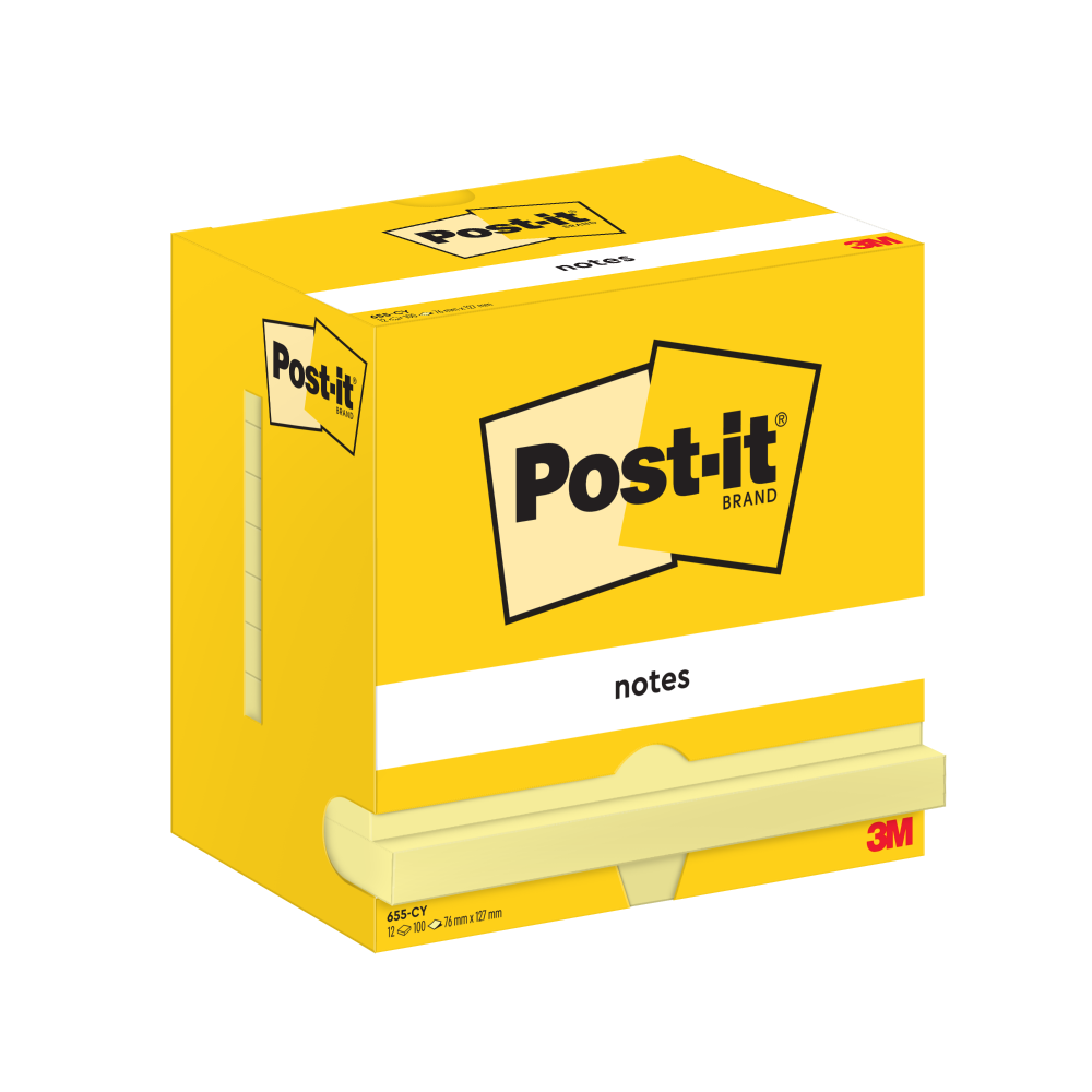Post-It Yellow Notes 76X127mm 100 Sheets Canary (Pack 12) 7100290165