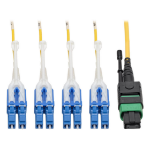 Tripp Lite N390-02M-8LC-AP MTP/MPO (APC) to 4xLC (UPC) Singlemode Breakout Patch Cable, 40/100 GbE, QSFP+ 40GBASE-PLR4, Plenum, Yellow, 2 m (6.6 ft.)