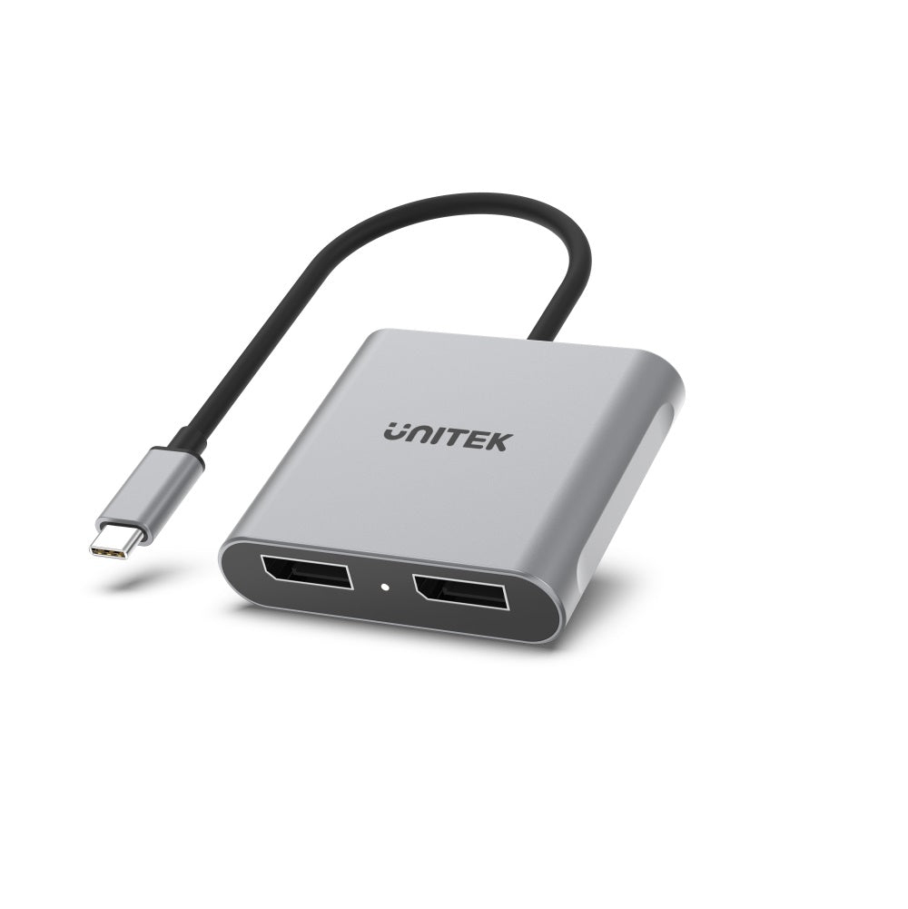 UNITEK V1404A video cable adapter 0.15 m USB Type-C 2 x DisplayPort Grey