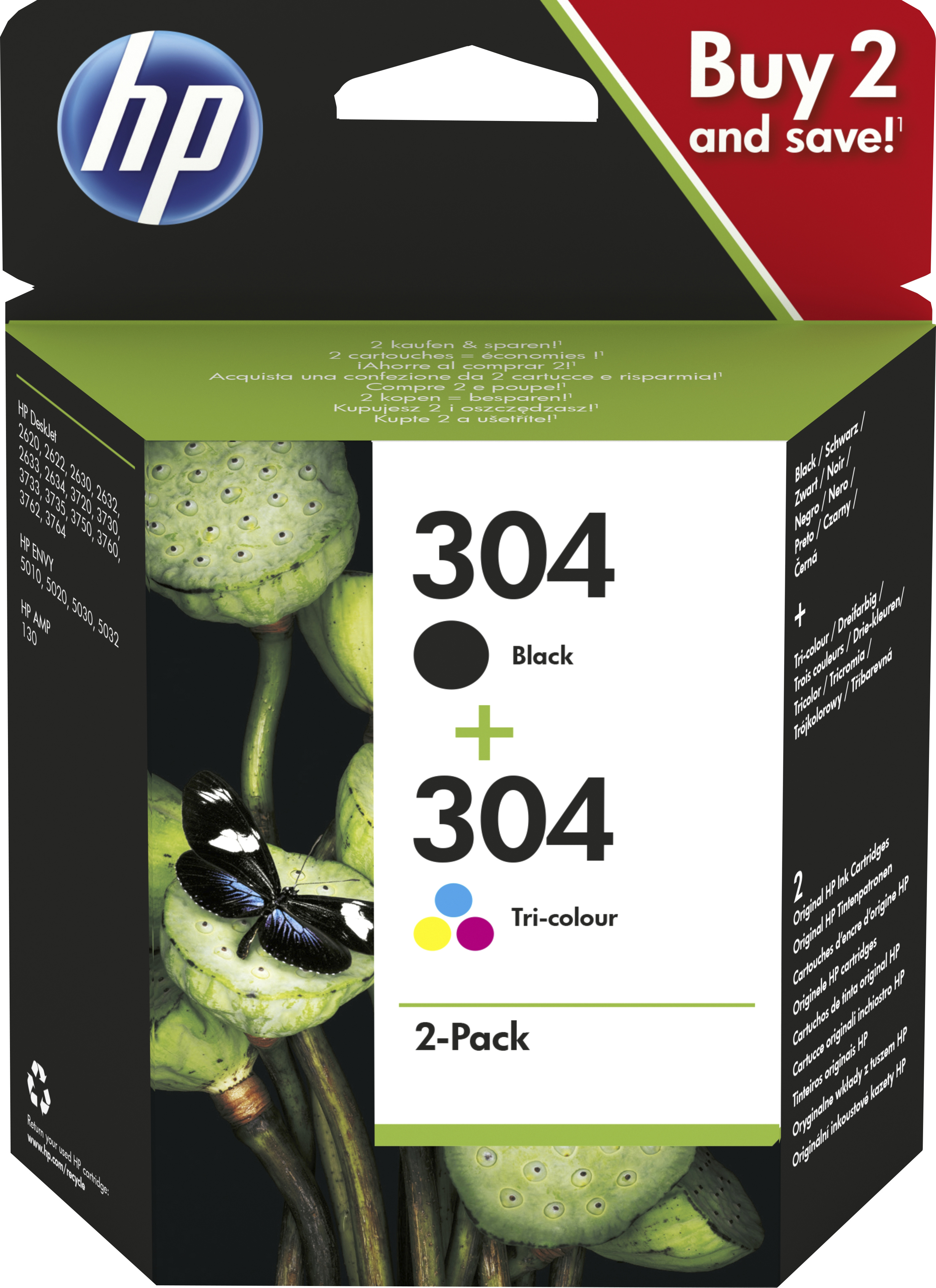 Image of HP 3JB05AE/304 Printhead cartridge multi pack black + color 100 pg...