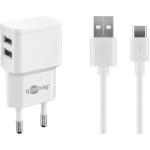 Goobay USB-C Charger Set (12 W), power unit with 2x USB ports and USB-C cable, 1 m, white