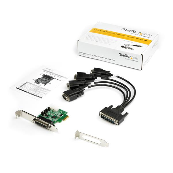 StarTech.com 4-port PCI Express RS232 Serial Adapter Card - PCIe RS232 Serial Host Controller Card - PCIe to Serial DB9 Card - 16950 UART - Expansion Card - Windows/Linux