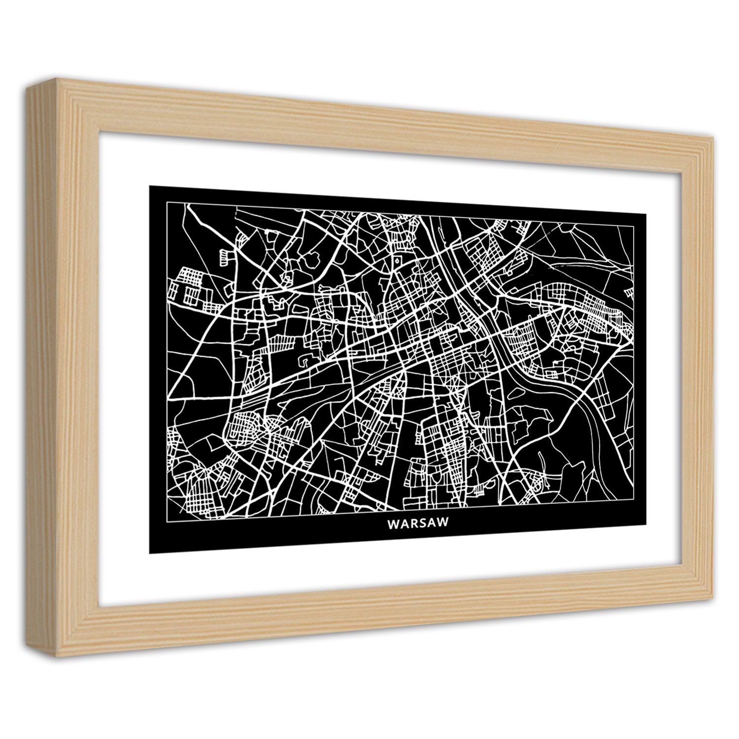 Caro Picture in natural frame, City plan warsaw