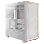 Antec FLUX Gaming Case w/ Glass Side, E-ATX, Multi Vent Design, Mesh/Wood Front, 5 PWM Fans, ARGB PWM Fan Hub, USB-C, BTF Compatible, White