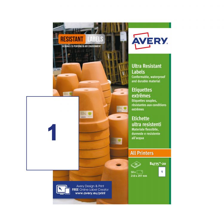 Image of Avery AVERY UL RES LABELS 210X297MM PK20
