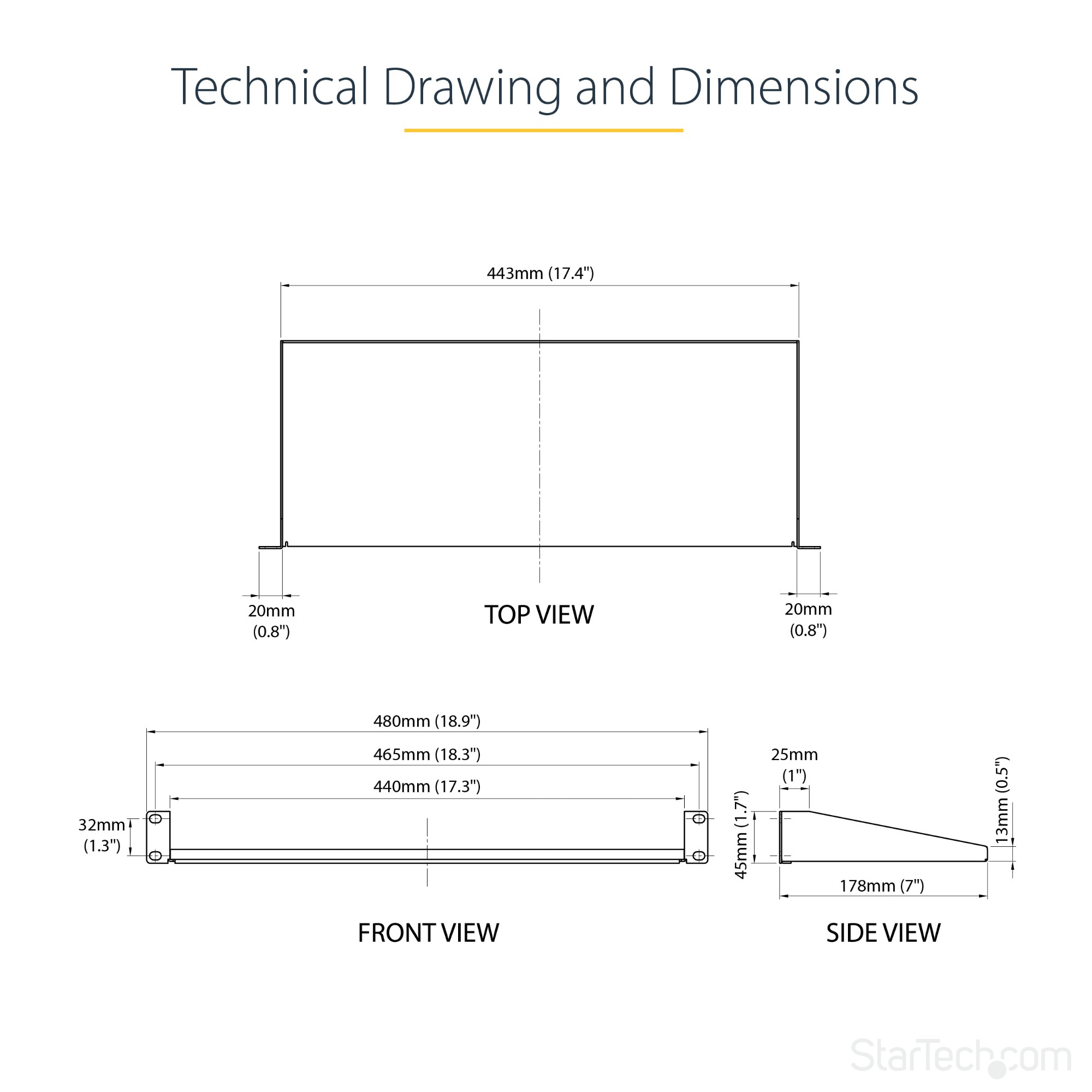 StarTech.com 1U 7in Depth Universal Fixed Rack Mount Shelf &ndash; 33lbs / 15kg