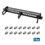 LogiLink Modular 16-port Cat.6A keystone panel, 19"/1U, with 3 cable rings, black