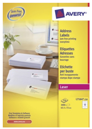 Image of Avery L7164-250 self-adhesive label White 3000 pc(s)