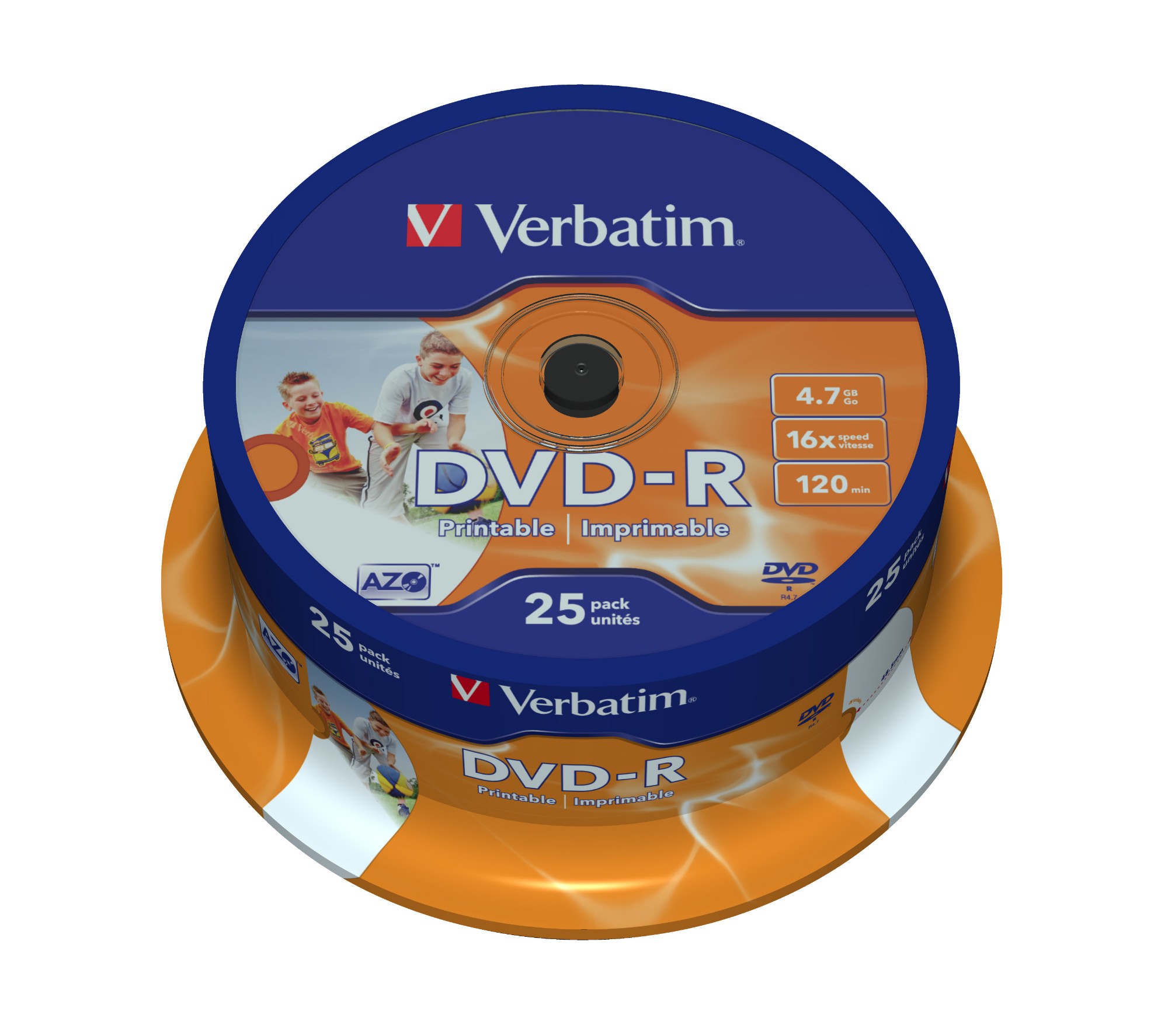 43538#PK1 VERBATIM 25 x DVD-R - 4.7 GB 16x - breite bedruckbare Flche fr Fotos