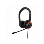 V7 Safesound Education K-12 Headset with Microphone, volume limited, antimicrobial, 2m USB cable, Laptop Computer, Chromebook, PC - Black, Red