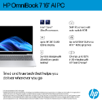 HP OmniBook 7 AI 16-ay0003na Intel Core Ultra 5 225H Laptop 40.6 cm (16") 2K 16 GB DDR5-SDRAM 1 TB SSD Wi-Fi 6E (802.11ax) Windows 11 Home AI PC Silver