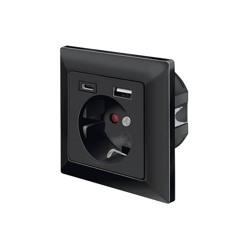 LogiLink Wall outlet 1 socket+ 1-port USB-A + 1port USB-C charger, black