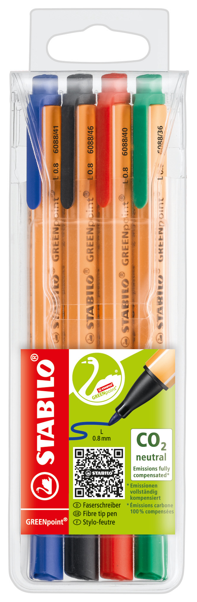 Image of STABILO GREENpoint fineliner Black, Blue, Red, Green 4 pc(s)