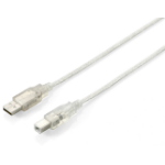 Equip USB 2.0 Type A to Type B Cable, 3.0m , Transparent silver