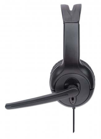 Manhattan Mono USB Headset, Single-sided Over-ear Design, In-Line Volume Control, Adjustable microphone, USB-A plug, Black, Three Year Warranty, Boxed