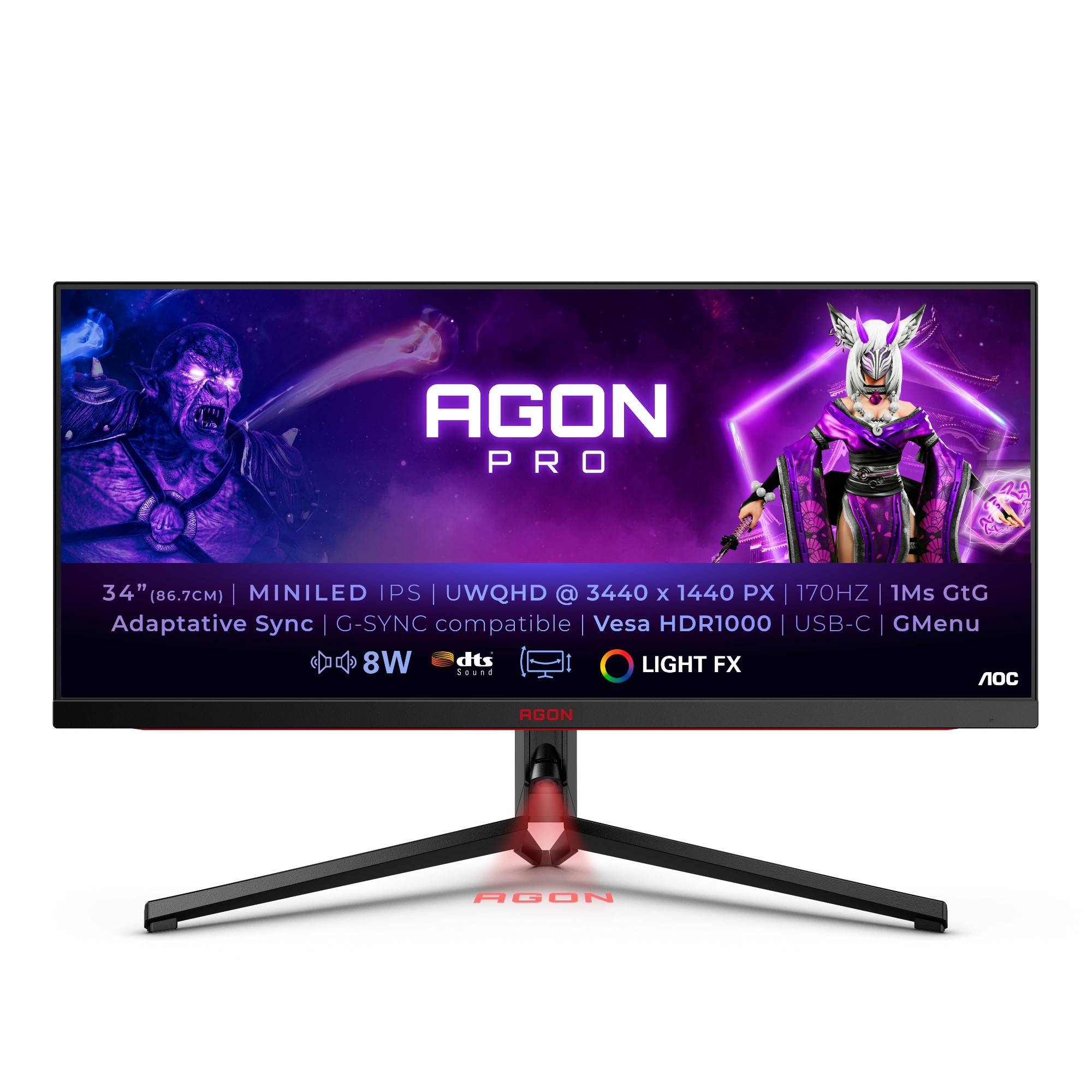 AOC AGON PRO AG344UXM computer monitor 86.4 cm (34") 3440 x 1440 pixels UltraWide Quad HD LED Black, Red