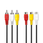 Nedis CVGP24305BK50 composite video cable 5 m 3 x RCA Red, White, Yellow