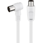 Goobay Angled Antenna Cable (<70 dB), Double Shielded, coaxial plug to coaxial socket 90, CCS, PVC, 5 m, white
