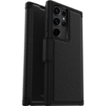 OtterBox Strada Case for Galaxy S23 Ultra , Shockproof, Drop proof, Premium Leather Protective Folio with Two Card Holders, 3x Tested to Military Standard, Black, No Retail Packaging
