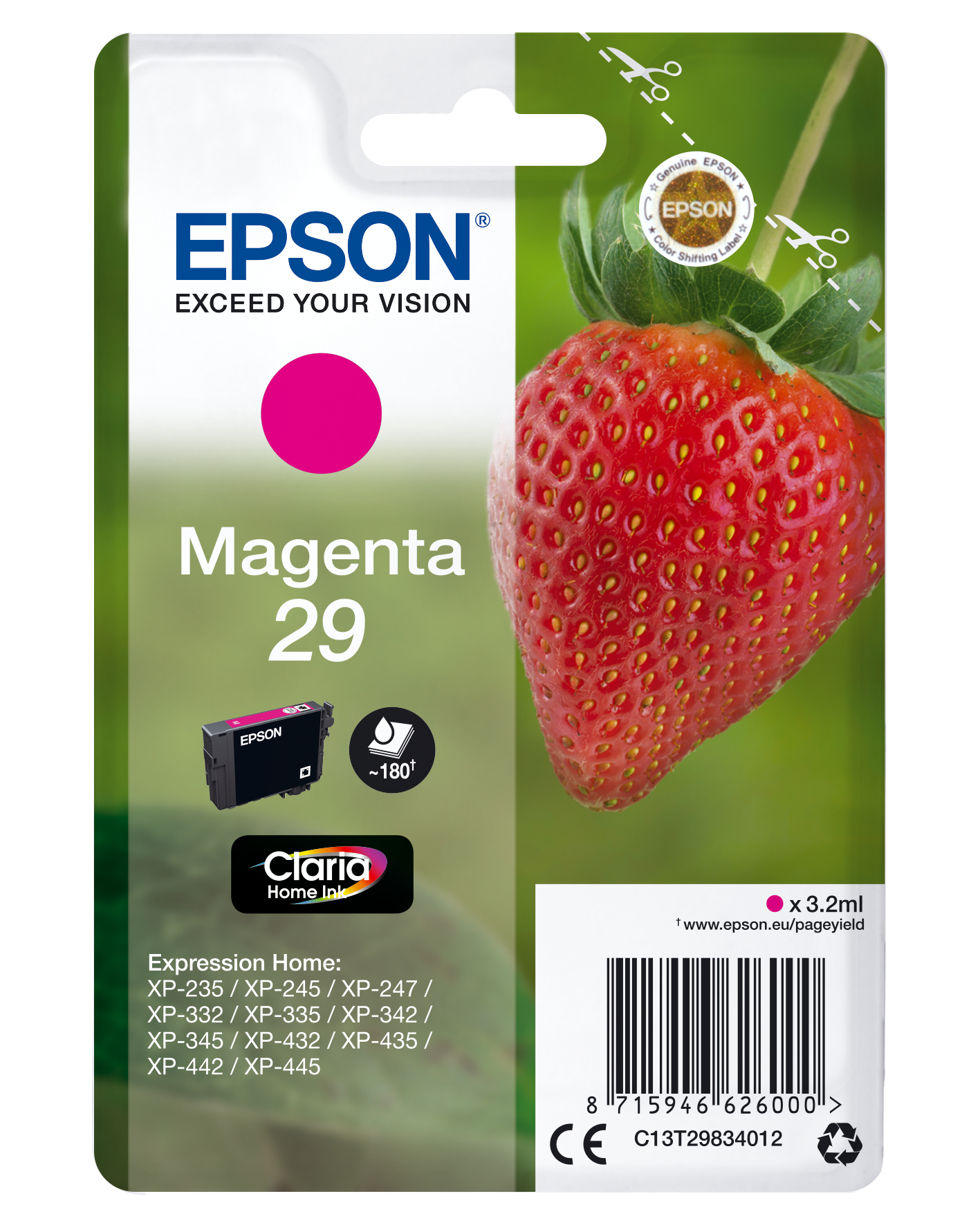 Image of Epson C13T29834012/29 Ink cartridge magenta, 180 pages ISO/IEC...