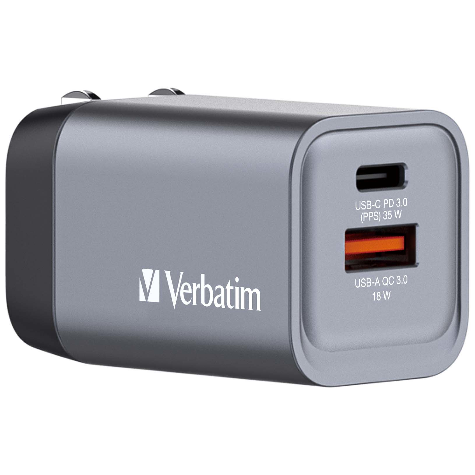 Image of Verbatim GNC-35 GaN Charger 35W with 1 x USB-C PD 35W / 1 x USB-A QC 3