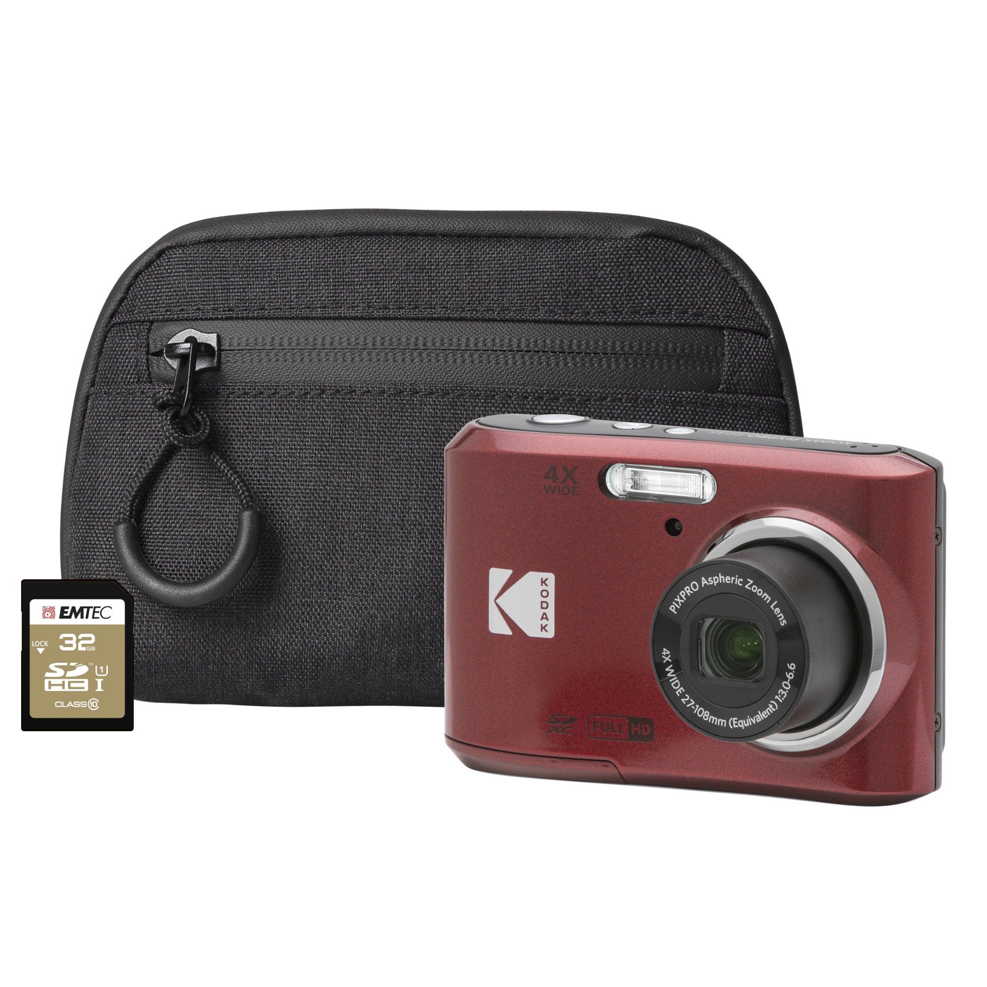 Kodak PIXPRO FZ45 16MP 4x Zoom Compact Camera - Red - Camera + 32GB SD Card + Compact Case