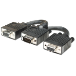 Manhattan Passive SVGA/VGA Y Splitter Cable, HD15 Male to Two HD15 Females, 15cm, Mirrors One Video Signal to Two Monitors, Fully Shielded, Black, Lifetime Warranty