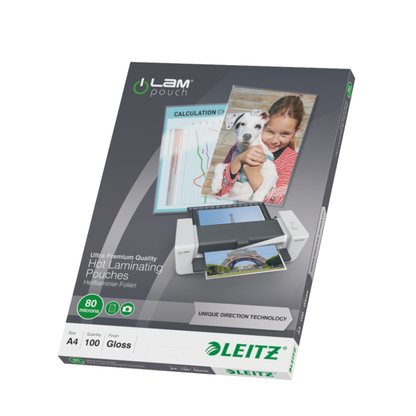 Leitz iLAM Ultra-premium Glossy A4 Laminating Pouches with UDT. 80 mic