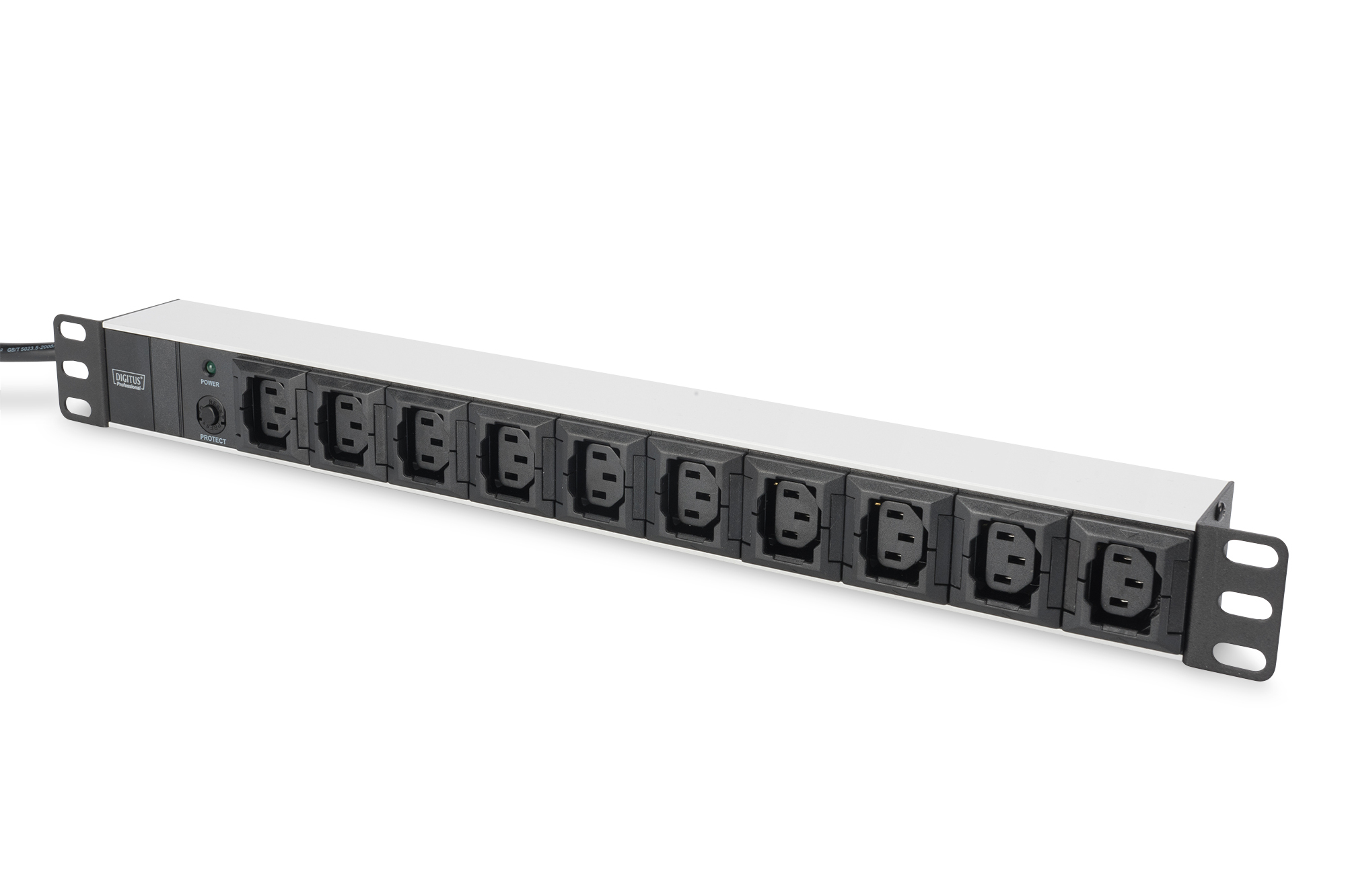 Digitus aluminum outlet strip, 10 outlets, 2 m supply IEC C14 plug