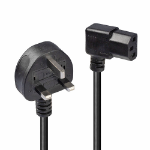 Lindy 1m UK 3 Pin Plug to Right Angled IEC C13 Mains Power Cable, Black