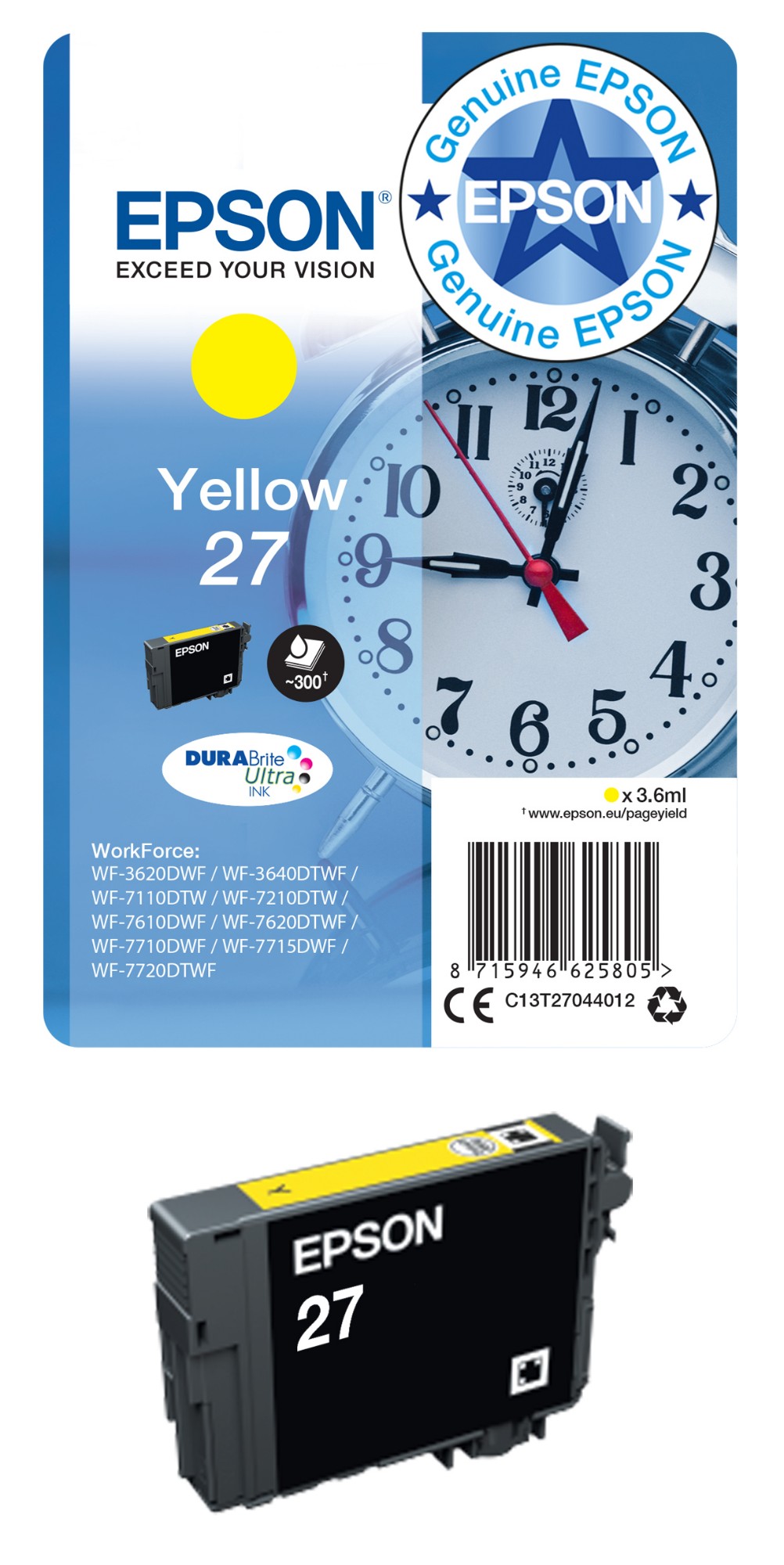 Epson 27XL Alarm Clock DURABrite Ultra Ink Cartridge High Yield Black C13T27114012
