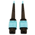 Tripp Lite N846D-10M-24AAQ 400G Multimode 50/125 OM4 Plenum-Rated Fiber Optic Cable, 24F MTP/MPO-PC (F/F), Aqua, 10 m