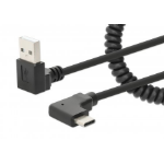 Manhattan USB-C to USB-A Charging Cable, 1m, Coiled Tangle-Resistant Design, Angled Connectors, Ideal for Charging Cabinets/Carts, Charge Only - No Data Sync, Black, Lifetime Warranty