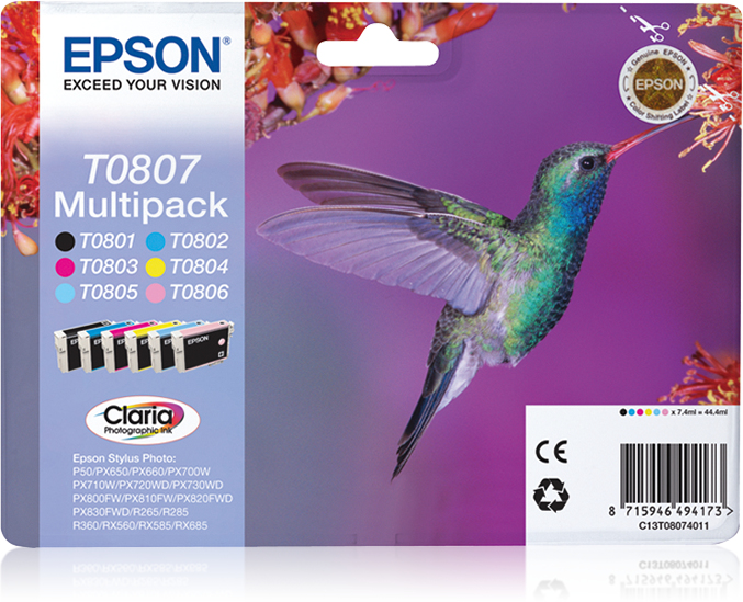 Epson C13T08074021/T0807 Ink cartridge multi pack Bk.C.M.Y.LC.LM Blist