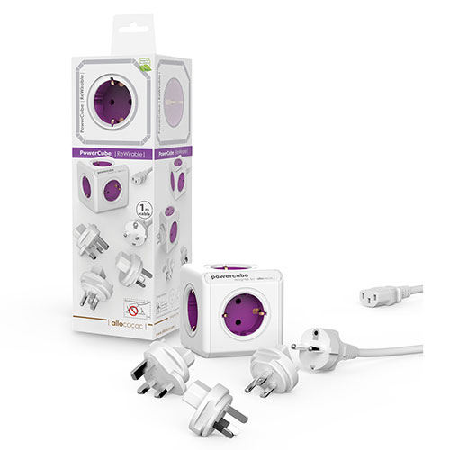1801/DERW3P ALLOCACOC PowerCube ReWirable - 1 m - Type F - Purple - White - 5 AC outlet(s) - 6 A - White