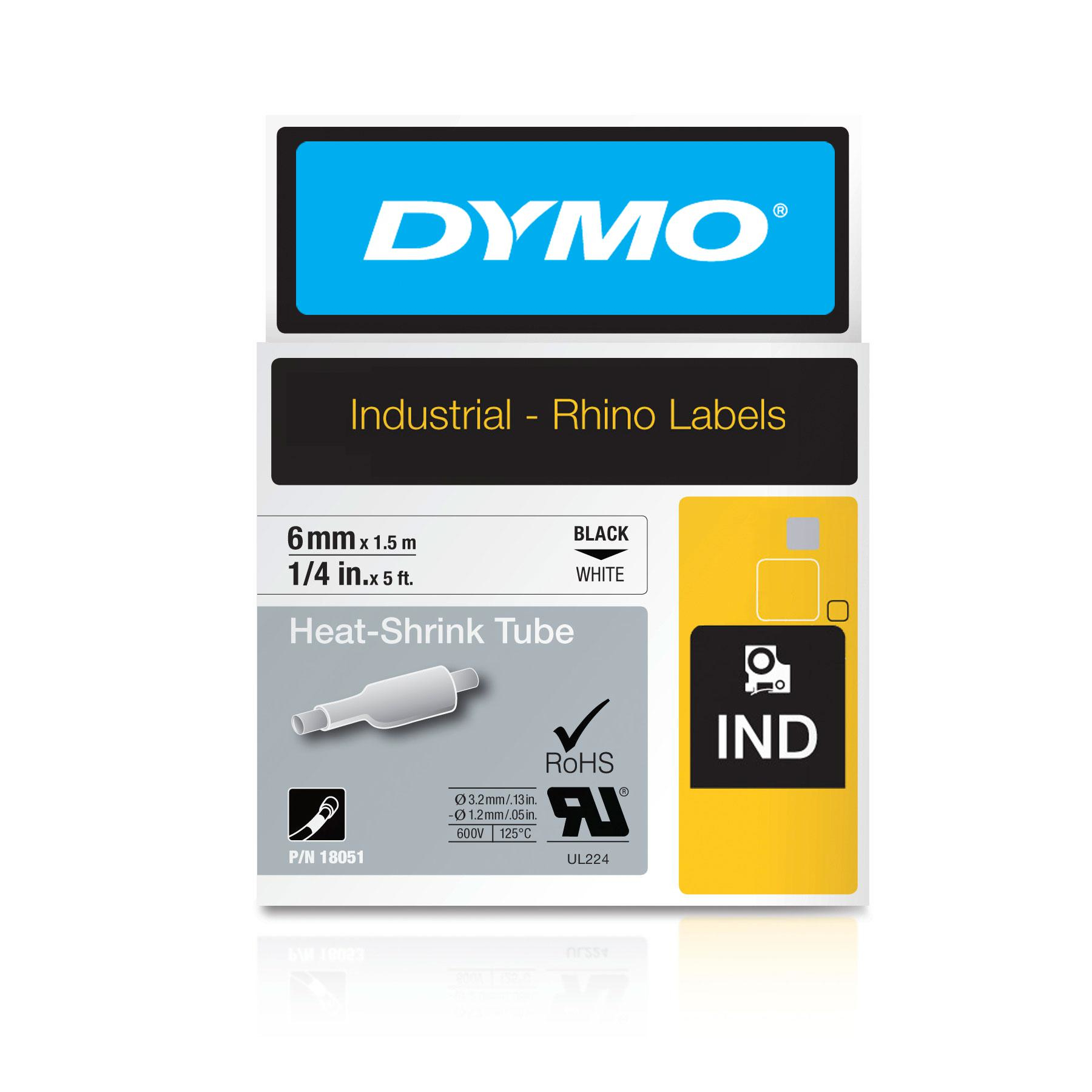 Dymo 18051/S0718260 Heat Shrink Tubes black / white 6mm x 1,5m for Dymo Rhino 6-12mm/19mm/24mm