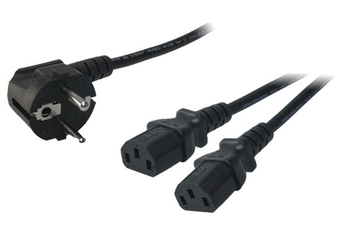 LogiLink 1.5m, Schuko-C13/2xIEC C13, M/F Black CEE7/14 C13 coupler