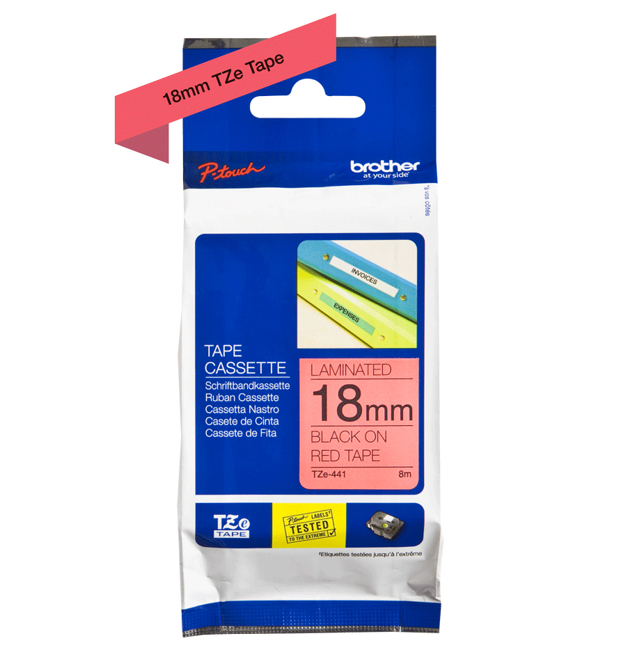 Brother TZE-441 DirectLabel black on red Laminat 18mm x 8m for Brother P-Touch TZ 3.5-18mm/36mm/6-18mm/6-24mm/6-36mm