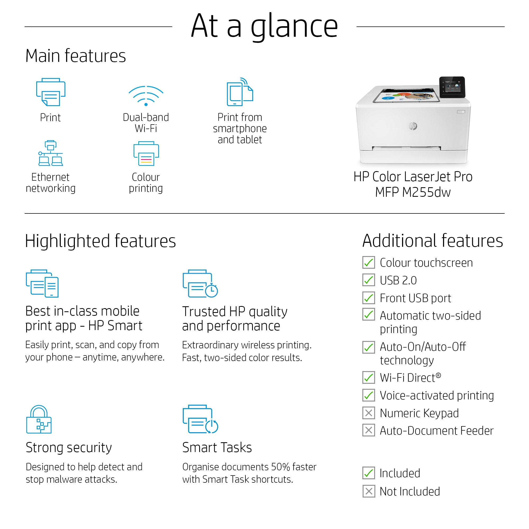 HP Color LaserJet Pro M255dw, Print, Two-sided printing; Energy Efficient; Strong Security; Dualband Wi-Fi