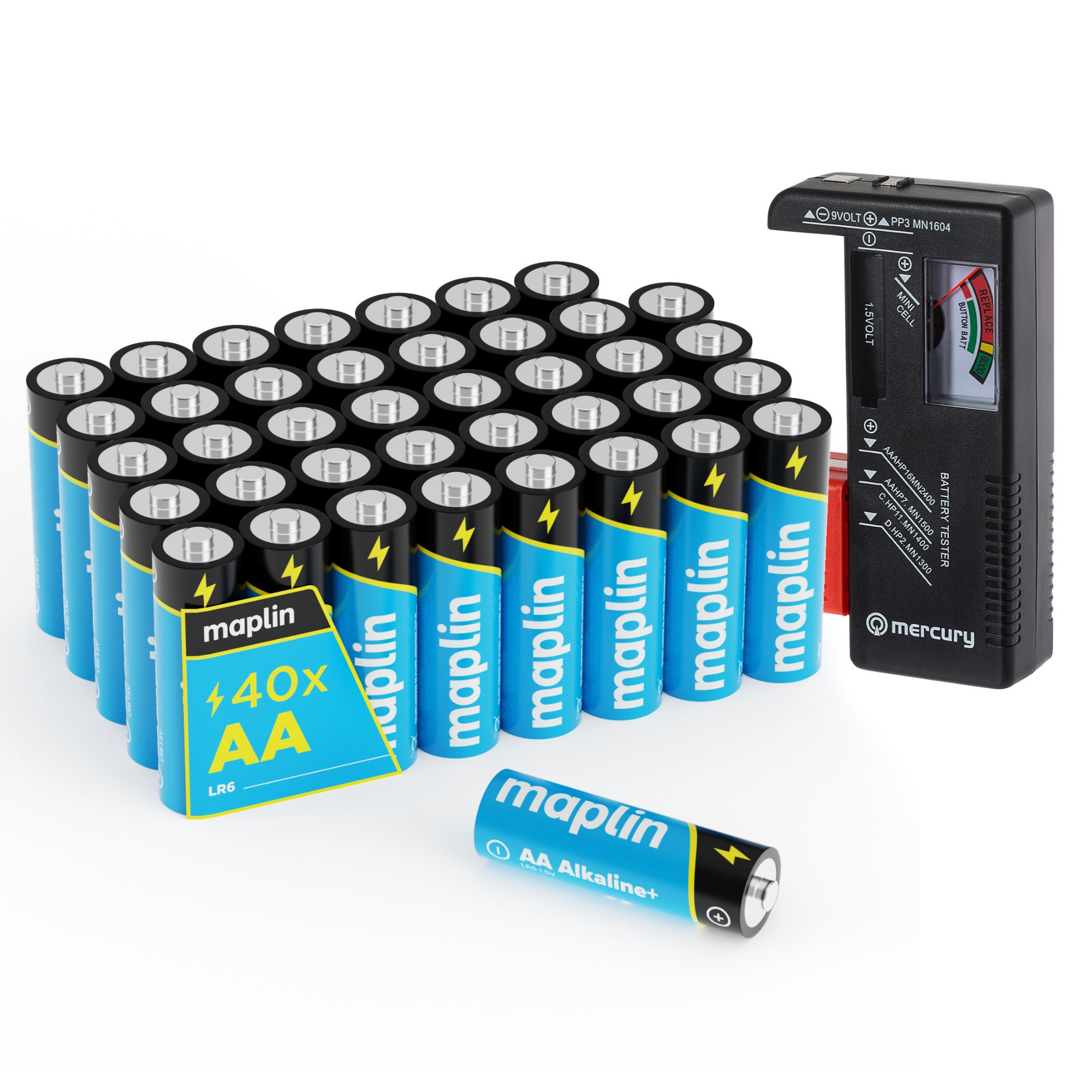 Maplin 40x AA LR6 1.5V Alkaline Batteries 7 Year Shelf Life Inc Batter