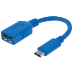 Manhattan USB-C Male to USB-A Female Adapter Cable, 15cm, USB 3.0 (aka USB 3.2 Gen 1), 5 Gbps, 3A Fast Charging, SuperSpeed USB, Blue, Lifetime Warranty, Same 5 Gbps/3A Performance as USB31CAADP (except colour and certification)